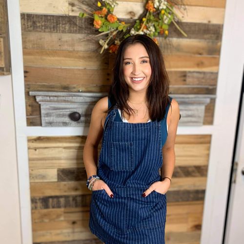 Customer photo review of Navy Pinstripe Apron
