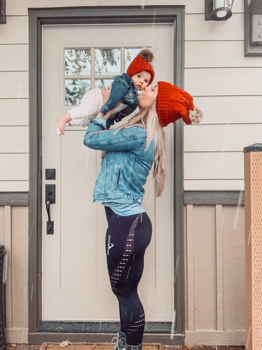 Customer photo review of Mama  + me pompom beanies