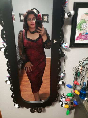 Customer photo review of Decadence Wiggle Dress in Red - Vixen by Micheline Pitt