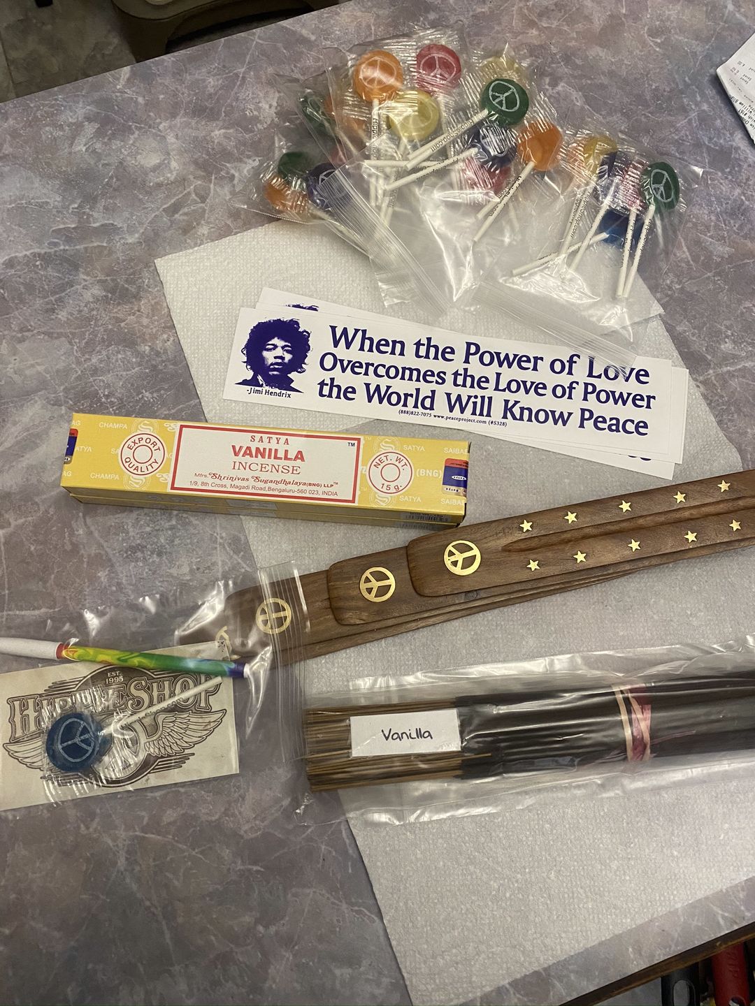 Customer photo review of Hippie Shop Peace Pop Lollipops