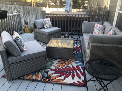 Customer photo review of 5-Piece Outdoor Furniture Warm Gray/Blue Wicker Sofa