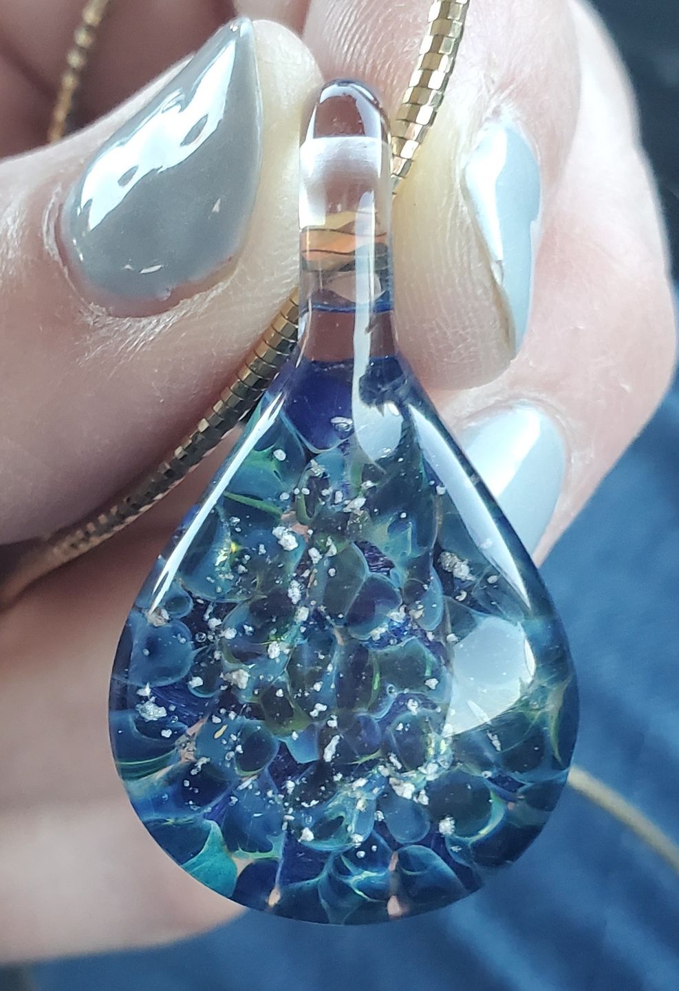 Customer photo review of Blue Moon Cremation Pendant