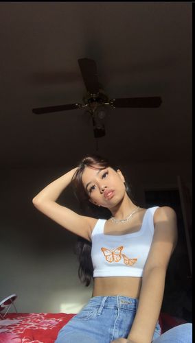 Customer photo review of Butterfly embroidered ribbed crop top