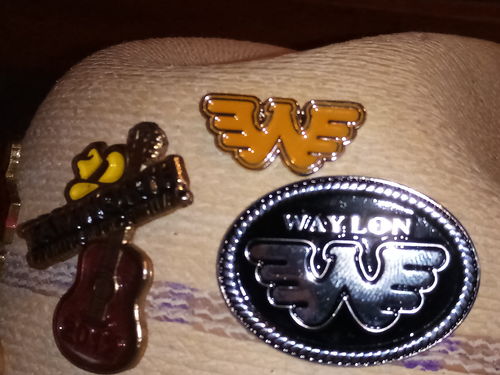 Customer photo review of Waylon Jennings Orange Flying W Pin