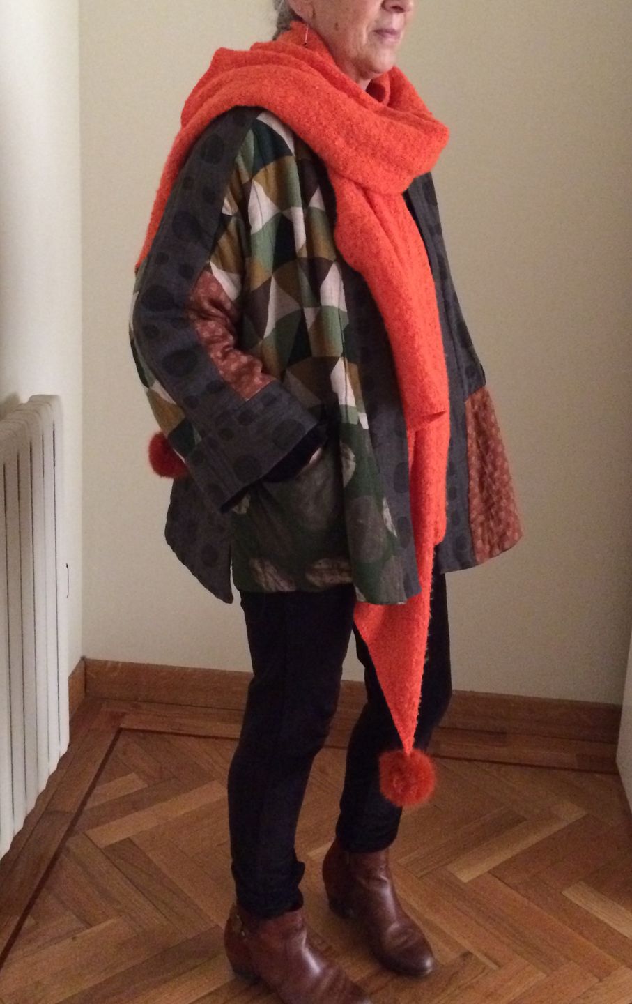 Customer photo review of Plus Size - Irregular Geometric Pattern Retro 100% Cotton Coat
