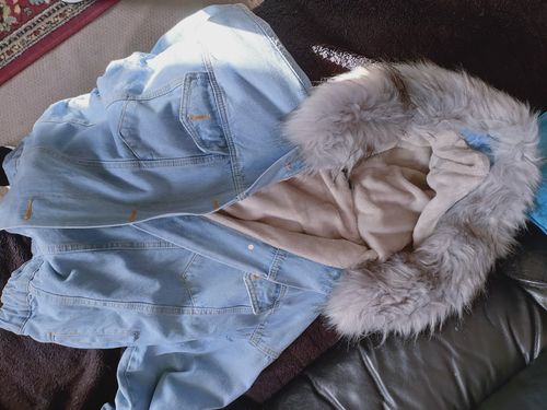 Customer photo review of Faux Fur Denim Jacket