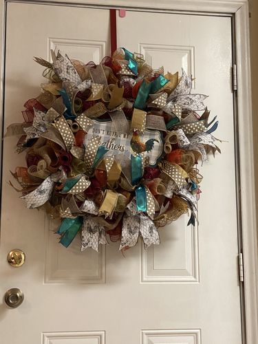 Customer photo review of 12.5"L X 7.5"H Don'T Ruffle My Feathers Country Blue/Teal/Ylw/Red AP7084