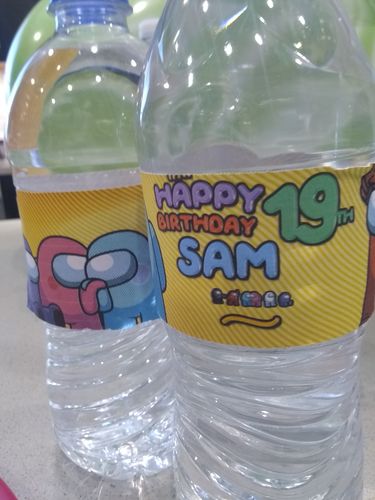 Customer photo review of Among Us Water Bottle Labels
