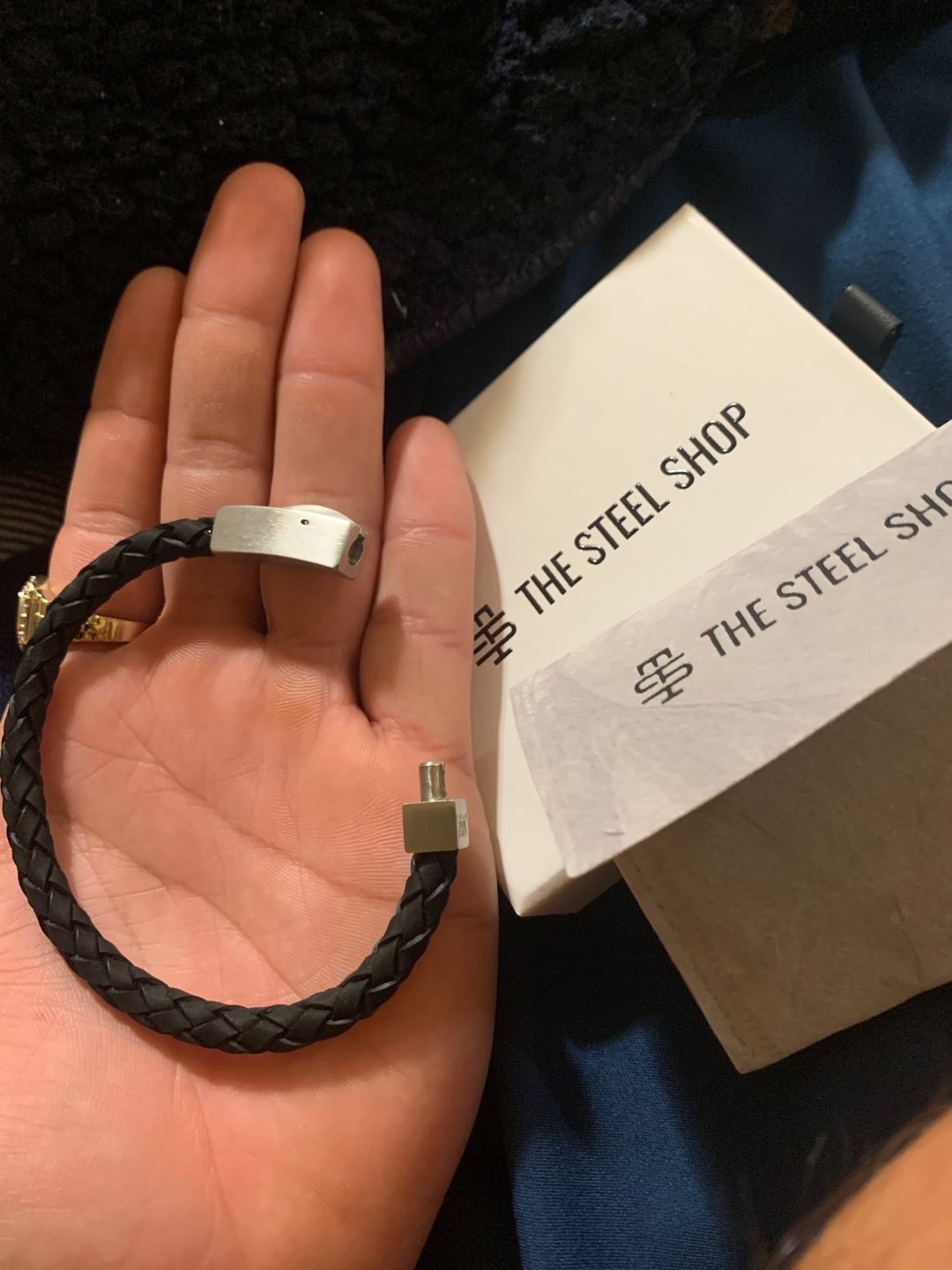 Customer photo review of 6mm Black Leather Matte Steel Clasp Engravable Bracelet
