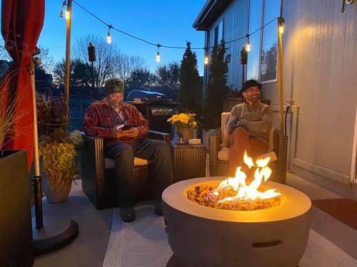 Customer photo review of 30" Outdoor Propane Gas Fire Pit Table Bowl in Gray