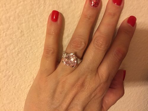 Customer photo review of 5 Ct Louily Royal Romantic Pink Stone Heart Cut Engagement Ring In Sterling Silver