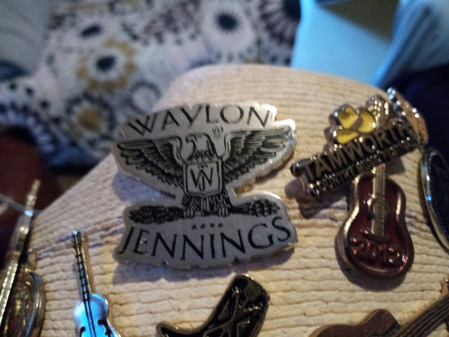 Customer photo review of Waylon Jennings Flying W Texas Eagle Lapel Pin Set