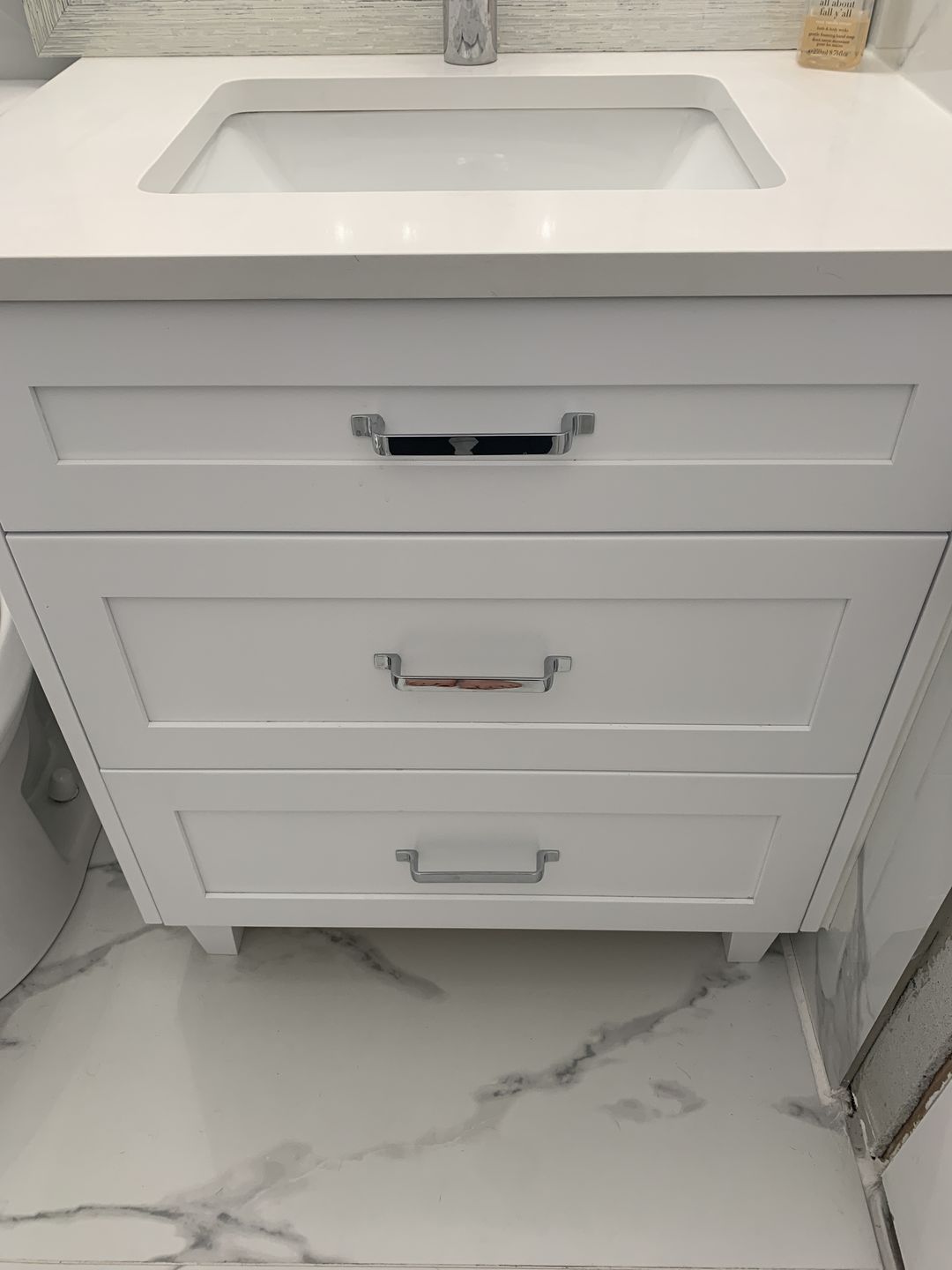 Customer photo review of Bridgeport 30" Satin White Bathroom Vanity