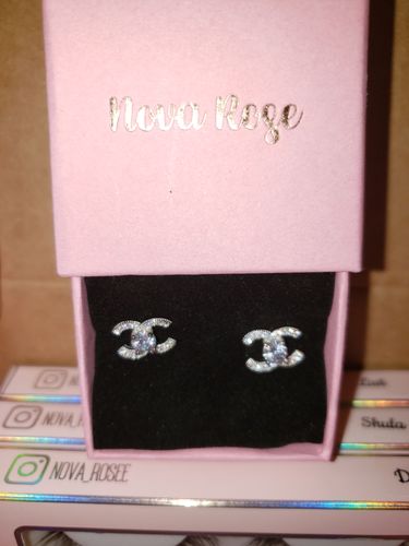 Customer photo review of Sterling silver “c” studs