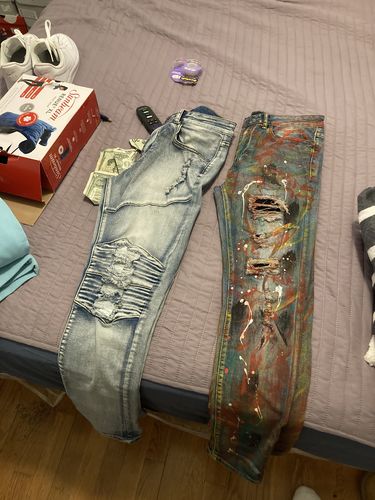 Customer photo review of Allover Paint Skinny Fit Denim Blue Multi Color (M5035D)