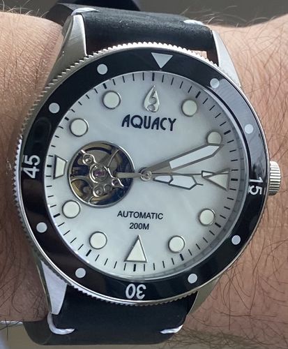 Customer photo review of Aquacy Hei Matau Cave Diver Open Heart Men's Automatic 200M White of Pearl Dive Watch CD.38.WHMOP.B.L