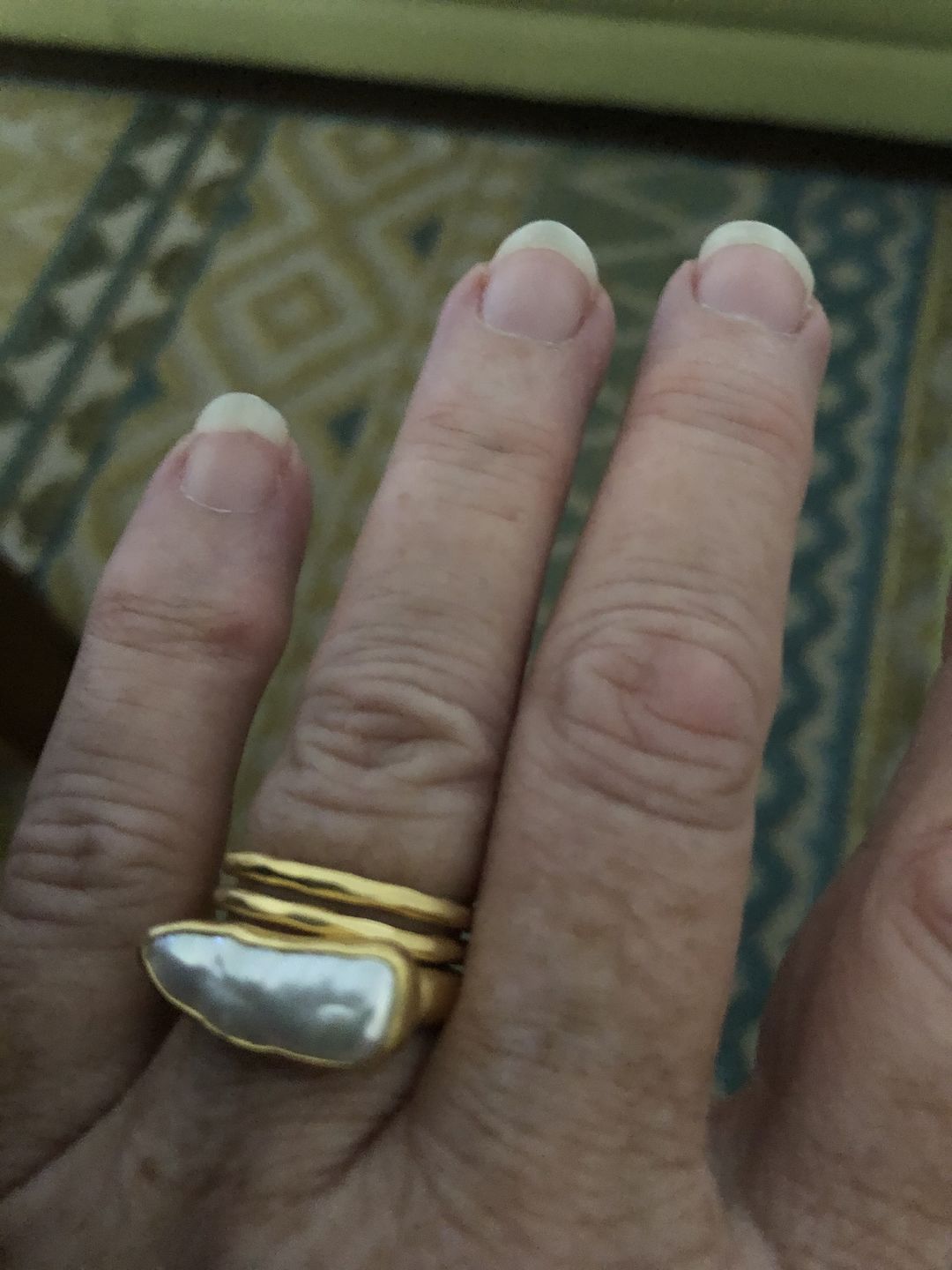 Customer photo review of PEARL BAR RING - GOLD