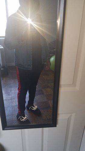 Customer photo review of Solid One Stripe Track Pants Black - Red (100-401)