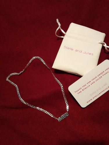 Customer photo review of Block Mini Name Necklace with Cuban Chain