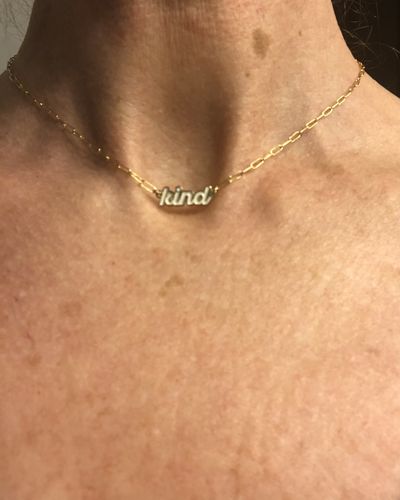 Customer photo review of Kind Enamel Charm Necklace
