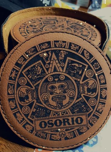 Customer photo review of Leatherette Coaster - Aztec Calendar Custom