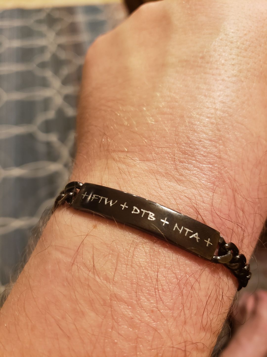 Customer photo review of 7mm Stainless Steel Figaro Link Engravable ID Bracelet