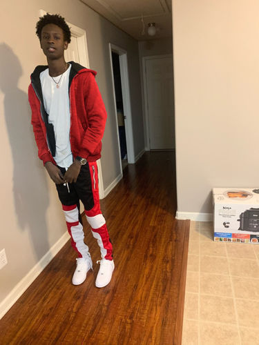 Customer photo review of Color Block Track Pants Black - Red - White (M4565PSA)