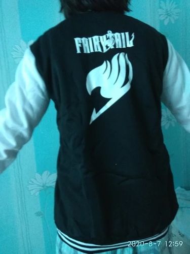 Customer photo review of Veste Baseball Fairy Tail Noir & Blanc Logo Dos