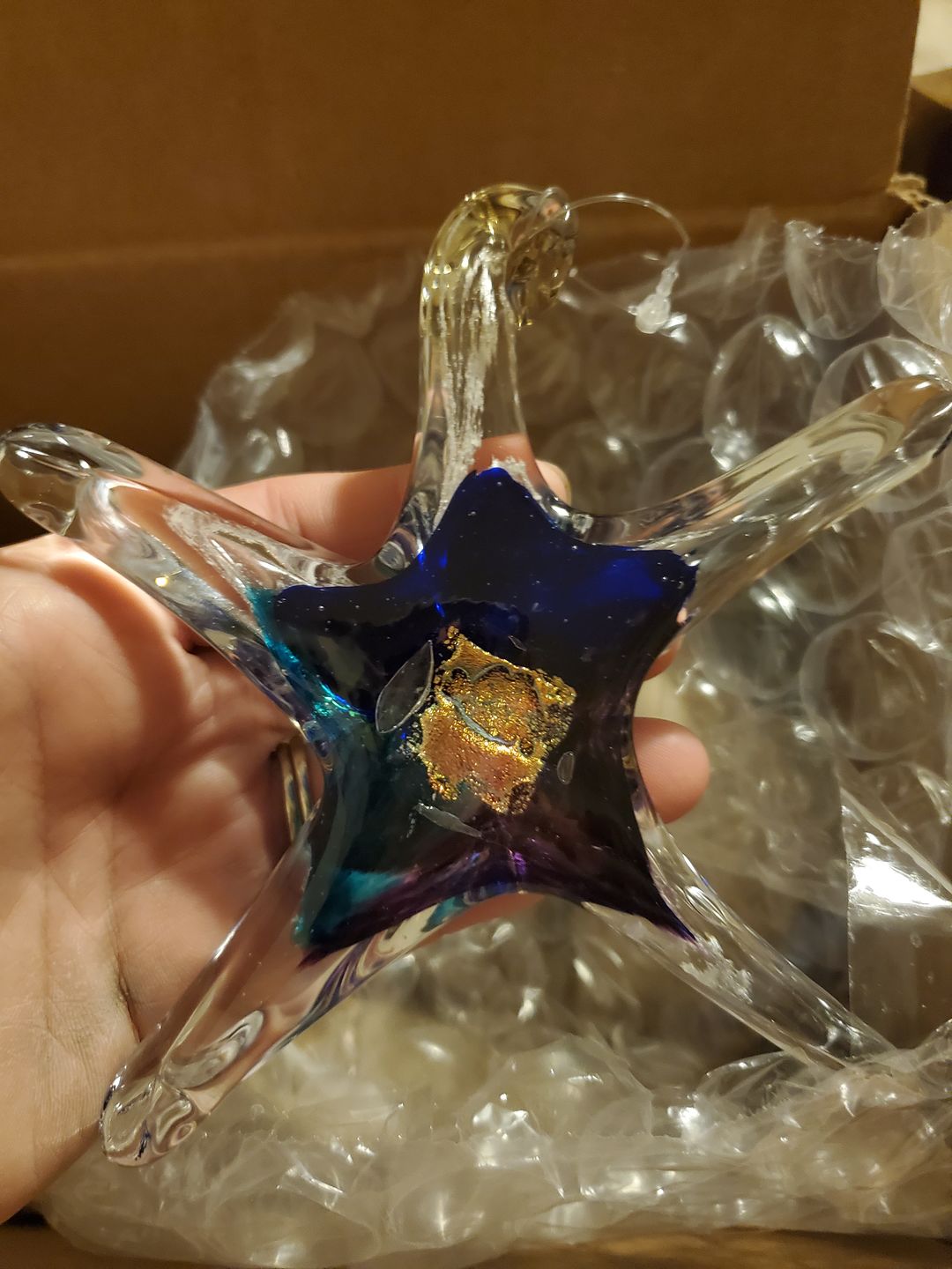Customer photo review of Dichroic Starfish Suncatcher with Infused Cremains