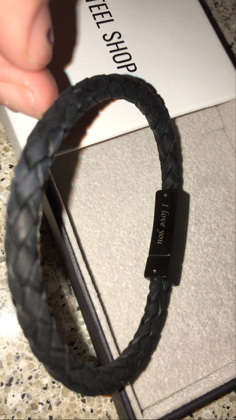 Customer photo review of 6mm Black on Black Steel Italian Leather Engravable Bracelet