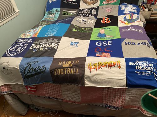 T-shirt quilt with horse racing, sports themes by Tara from KY