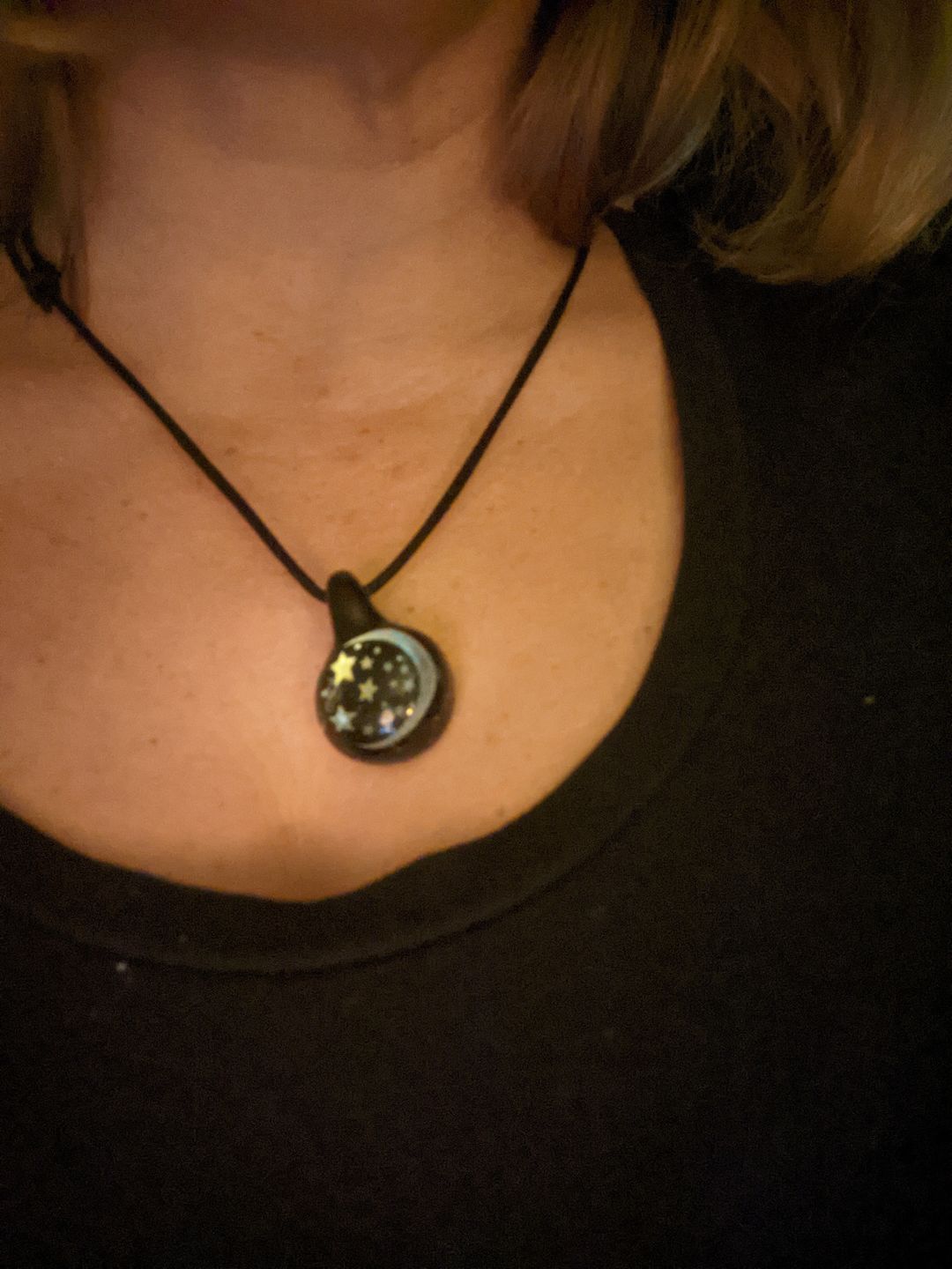 Customer photo review of Moon and Stars Hologram Pendant with Infused Cremation Ash