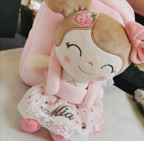 Customer photo review of Personalized Leyadoll Doll Backpack (Strawberry) - 2 Skin Tones
