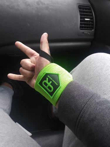 Customer photo review of Personal Record Heavy Duty Premium Wrist Wraps PR901 - Neon