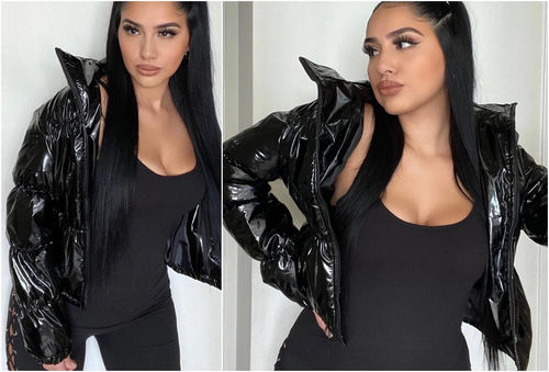 Customer photo review of Fashion PU Puff Sleeve Solid Color Coat