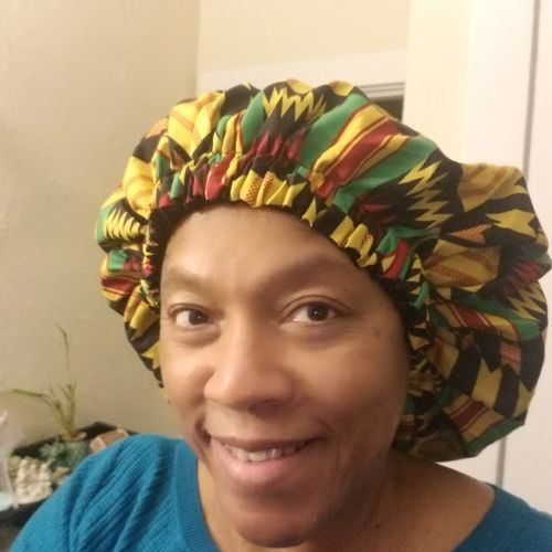 Customer photo review of Locs & Natural Hair Satin Lined Bonnets