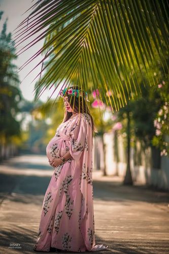 Customer photo review of Luxe Carnation Pink One Shoulder Floral Maternity Gown