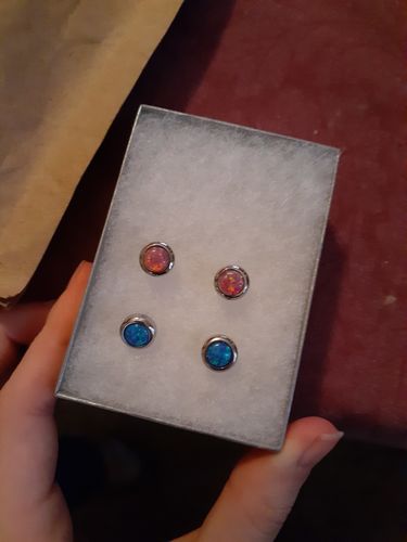 Customer photo review of PAIR Opal Stainless Steel Earrings