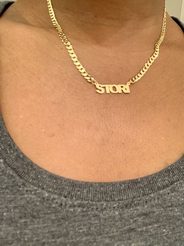 Customer photo review of Block Mini Name Necklace with Cuban Chain