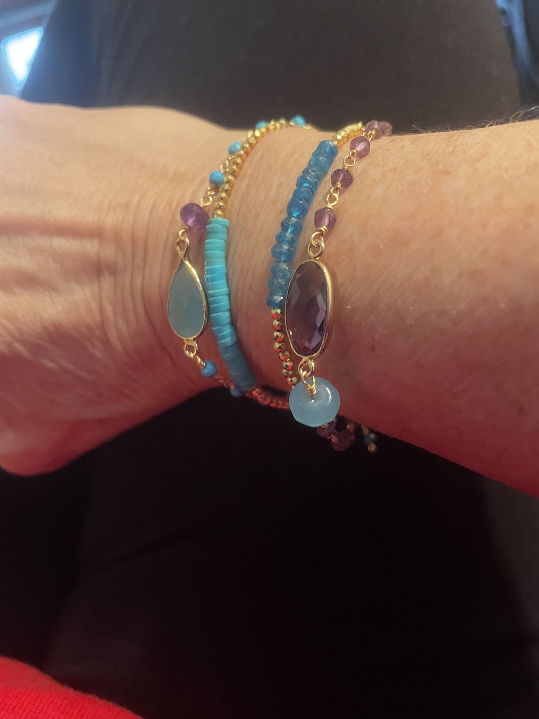 Customer photo review of Neon Apatite Adjustable Stacking Bracelet