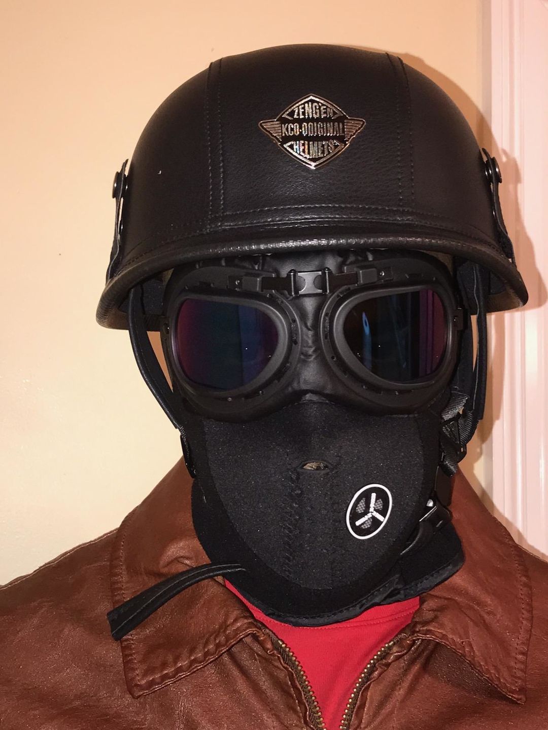 Customer photo review of German Leather Half Helmet - Vintage Black