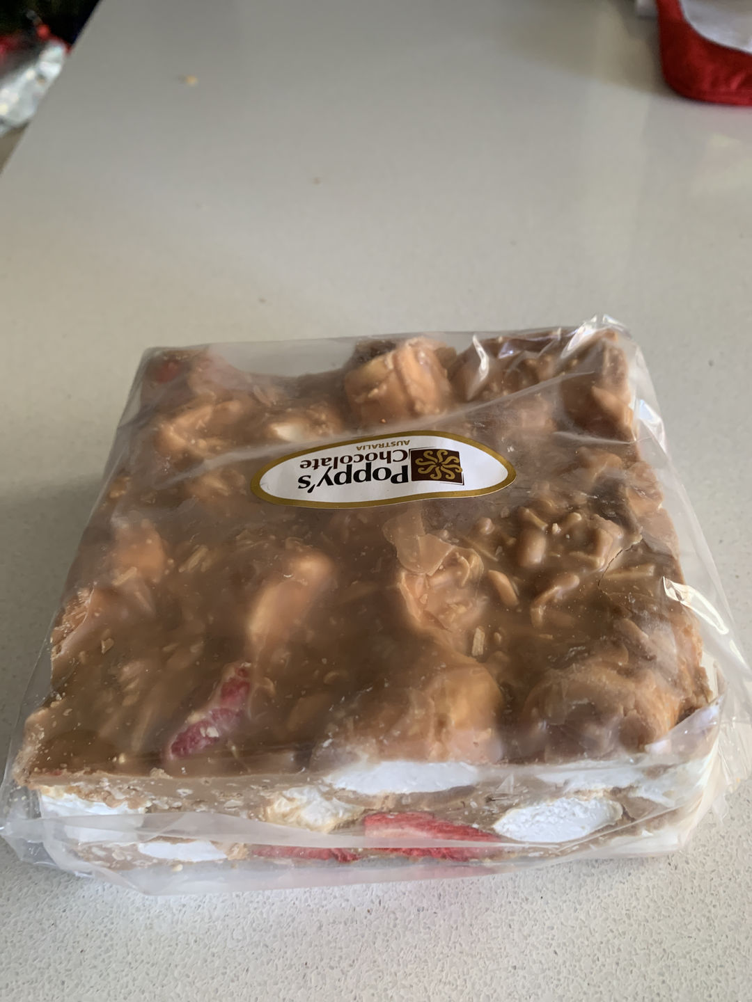 Customer photo review of Rocky Road Strawberry and Almond Caramel Chocolate Block 500g