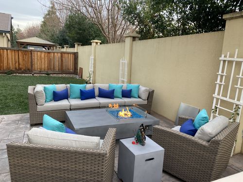Customer photo review of 65" Rectangular Outdoor Propane Gas Fire Pit Table in Gray