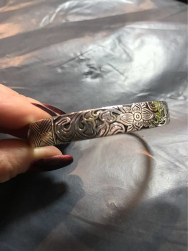 Customer photo review of Silver Vintage Lotus Bangle