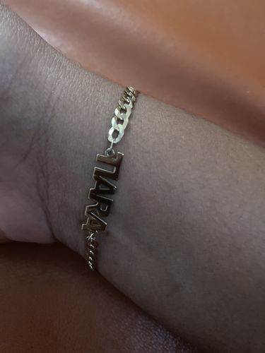 Customer photo review of Block Mini Name Bracelet with Cuban Chain