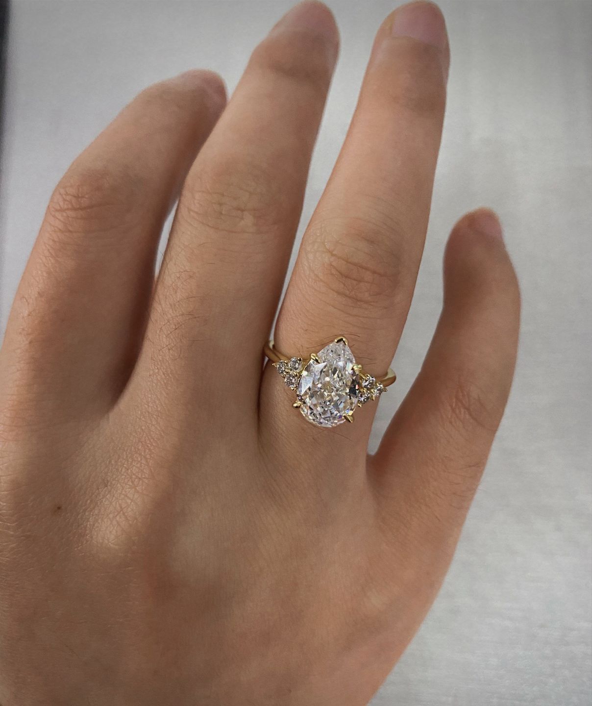Customer photo review of Louily Pear Cut Simulated Diamond Engagement Ring In Sterling Silver