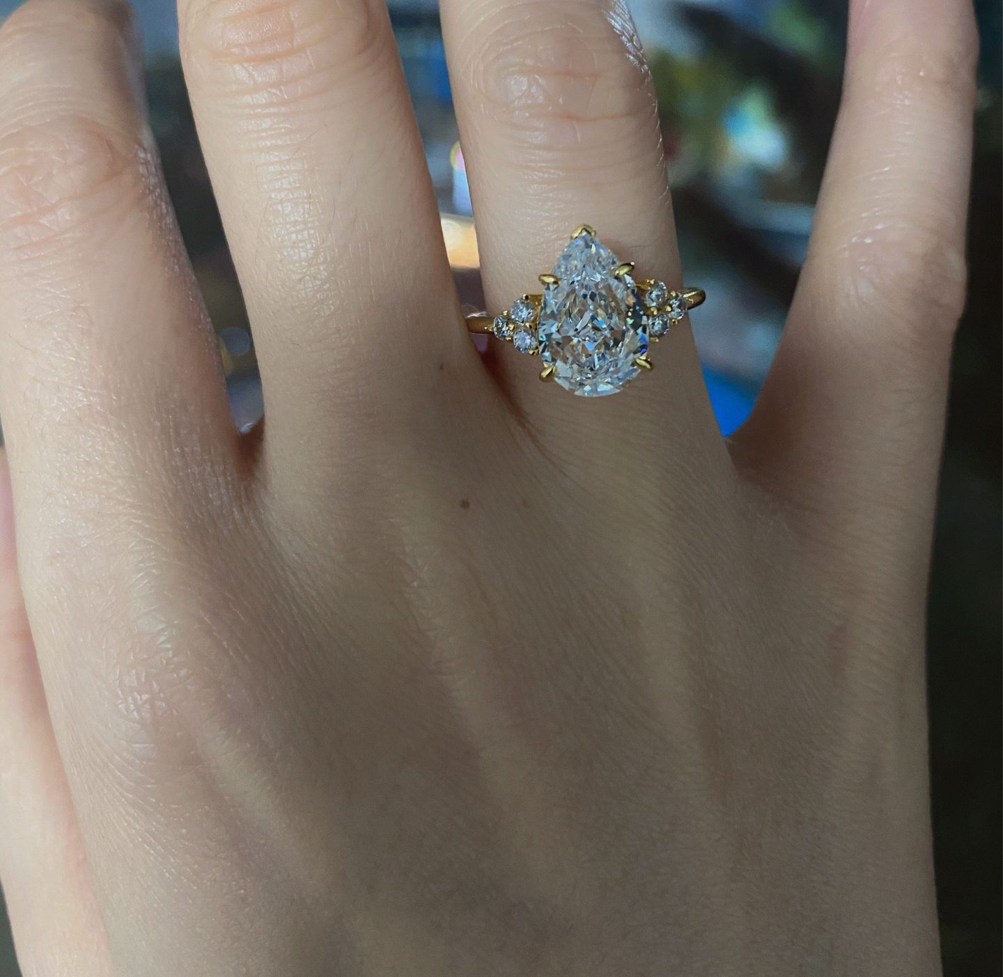 Customer photo review of Louily Pear Cut Simulated Diamond Engagement Ring In Sterling Silver