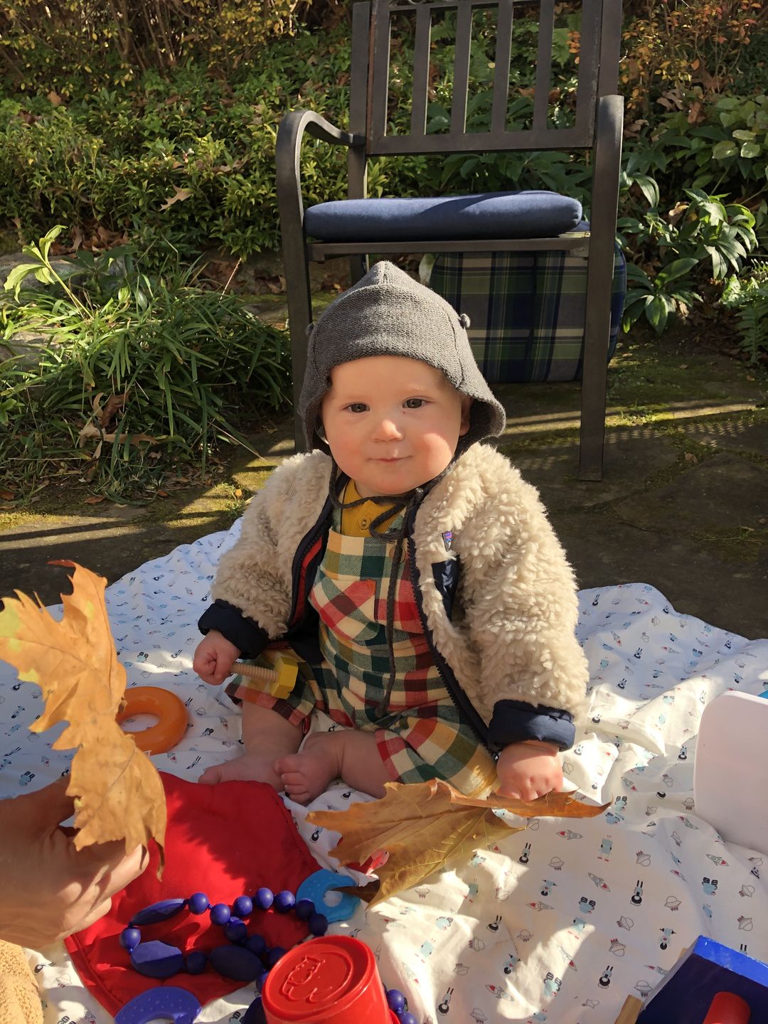 Customer photo review of Autumn Rainbow Check Classic Dungarees