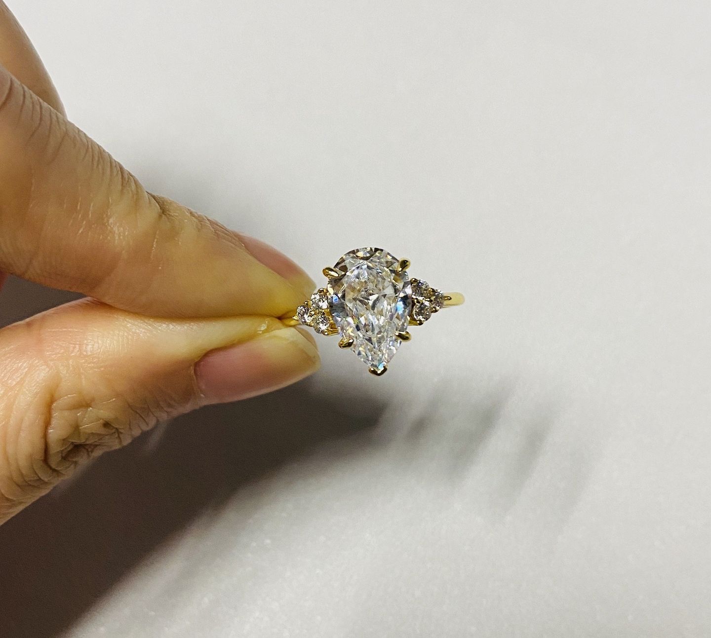 Customer photo review of Louily Pear Cut Simulated Diamond Engagement Ring In Sterling Silver