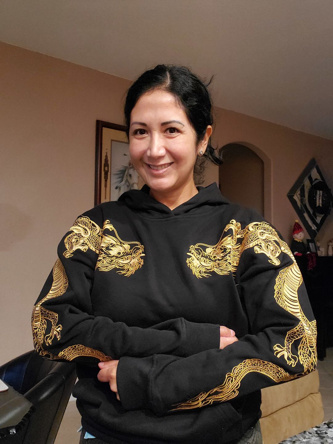 Customer photo review of Double Flying Dragons Embroidery Hoodie